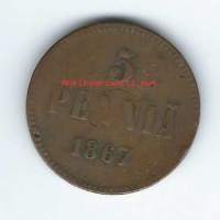 5 penniä  1867