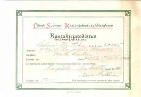 Kantakirjatodistus - Länsi-Suomen Karjanjalostusyhdistys, lehmä Herttike synt 1932, Lempäälä Karppi Liuha 1940