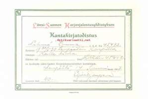 Kantakirjatodistus - Länsi-Suomen Karjanjalostusyhdistys, lehmä Emma  synt 1930, Lempäälä Karppi Liuha 1937