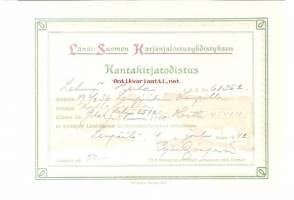 Kantakirjatodistus - Länsi-Suomen Karjanjalostusyhdistys, lehmä Heila  synt 1936, Lempäälä Karppi Liuha 1942