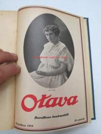 Otava - Kuvallinen kuukauslehti 1916 -sidottu vuosikerta, sisältää runsaasti mielenkiintoisia artikkeleita eri aihepiireistä, painokuvia, kannet sidottu tässä