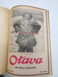 Otava - Kuvallinen kuukauslehti 1916 -sidottu vuosikerta, sisältää runsaasti mielenkiintoisia artikkeleita eri aihepiireistä, painokuvia, kannet sidottu tässä
