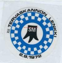 SM XII Tervaskannon Lenkki 1972 rallitarra  lasin taakse-   tarra