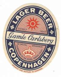 Gamle  Carlsberg Lager Beer  -  olutetiketti