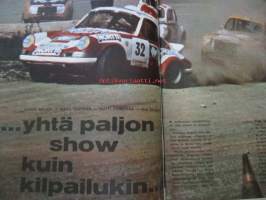 Vauhdin Maailma 1974 / 7 sis. mm. seur. artikkelit / kuvat / mainokset; Rallicros yhtä paljon show kuin kilpailukin mm. Björn Waldegård, Mauri A. Lindell,