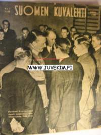Suomen Kuvalehti 1945 nr 1. Tammikuu  1945 ajankuvaa. Kansi: Mannerheim vierailee invaliidisairaalassa.