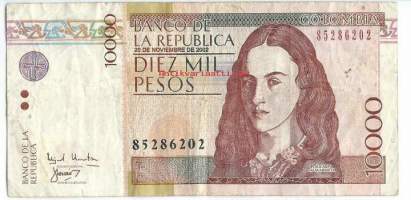 Kolumbia 10 000 Pesos 2002  seteli / Kolumbian tasavalta (esp. República de Colombia) eli Kolumbia (esp. Colombia) on valtio luoteisessa Etelä-Amerikassa. Sen