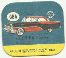 Clipper Panama  - autokortti, keräilykuva, kahvipakettikuva  - uusintapainos / Vuonna 2014 Pauligin Juhla Mokka täytti 85 v ja julkaisi suosituista autokorteista