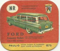 Ford Country Sedan m 1955  - autokortti, keräilykuva, kahvipakettikuva  - uusintapainos / Vuonna 2014 Pauligin Juhla Mokka täytti 85 v ja julkaisi suosituista