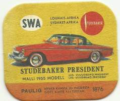 Studebaker President m 1955  - autokortti, keräilykuva, kahvipakettikuva  - uusintapainos / Vuonna 2014 Pauligin Juhla Mokka täytti 85 v ja julkaisi suosituista