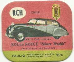 Rollis Royce  m 1955  - autokortti, keräilykuva, kahvipakettikuva  - uusintapainos / Vuonna 2014 Pauligin Juhla Mokka täytti 85 v ja julkaisi suosituista