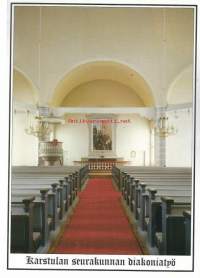 Karstulan  kirkko. Kirkon alttaritaulun on maalannut taiteilija Pekka Halonen vuonna 1905. Taulun aihe on &quot;Kristus puhuu kansalle venheestä Gennesaretin järven