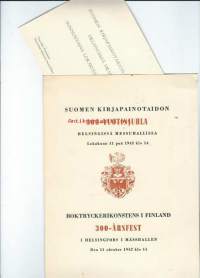 Suomen kirjapainotaidon 300-vuotisjuhla 1942 - Tasavallan presidentti läsnä - käsiohjelma