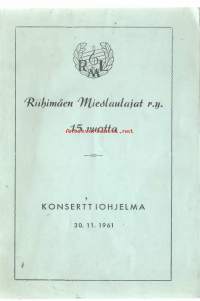 Riihimäen Mieslaulajat  ry  15 v konserttiohjelma 1961