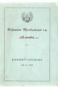 Riihimäen Mieslaulajat  ry  15 v konserttiohjelma 1961