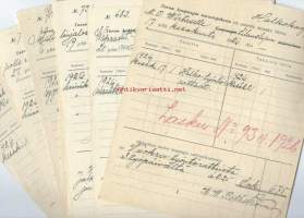 Turun kaupungin varastopihasta on annettu lainaksi mm halkokauppiaalle Halkotyöntökärryt - vuokrakuitteja yli 10 kpl:n erä 1926
