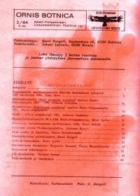 Ornis Botnica 2/1984. Lintutieteellinen julkaisu.  Keski-Pohjanmaan Lintutieteellinen yhdistys