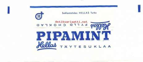 Piparmint suklaakääre  makeiskääre 9 x20 cm 1950-luku /  Oy Hellas Ab oli suomalainen makeisalan yritys, Turussa. Hellaksen tehdas aloitti toimintansa vuonna