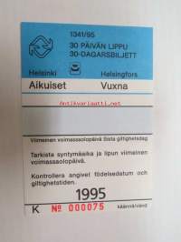 Helsinki / Liikennelaitos / HKL - HST / YTV - 1995 30 päivän lippu Aikuiset nr 000075 -matkalippu