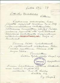 Laitilan Sos Dem Työväenyhdistys Sampo I ry  Laitila 1937 - firmalomake