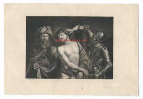 Guercino pinx - Graafinen painokuva, metallikaiverrus 12x17  cm Guercino (= Giovanni Francesco Barbieri, Cento, Ferrara, 1591 &amp;#8211; Bologna 1666). Christ crowned.