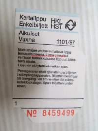 Helsinki / Liikennelaitos / HKL - HST / YTV - 1987 Kertalippu Aikuiset nr 8459499 -matkalippu