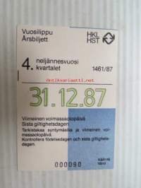 Helsinki / Liikennelaitos / HKL - HST / YTV - 1987 Vuosilippu 4. neljännesvuosi nr 000090 -matkalippu