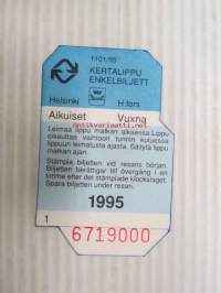 Helsinki / Liikennelaitos / HKL - HST / YTV - 1995 Kertalippu Aikuiset nr 6719000 -matkalippu