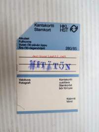 Helsinki / Liikennelaitos / HKL - HST / YTV - 1985 Kantakortti Aikuiset Mitätön -matkalippu