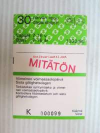 Helsinki / Liikennelaitos / HKL - HST / YTV - 1990 30 päivän lippu Lapset Mitätön nr K 000099 -matkalippu