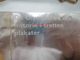 De Olympiske Lekers historia i tretten plakater 1912-1968 -Olympiakisojen julisteet jäljennöksinä (irtonaiset sellofaanilehden alla), julisteet kokoa 25 x 35 cm.