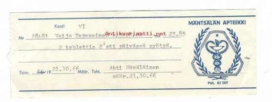 Mäntsälän Apteekki  Mäntsälä -     resepti signatuuri  1966