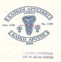 Kasken Apteekki Turku -   reseptipussi  resepti signatuuri  1968