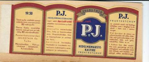 P.J. Hedelmämaustekastike    -  tuote-etiketti