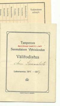 Tampereen Suomalaisen Yhteiskoulun Välitodistus Lukuvuonna  1906-1907
