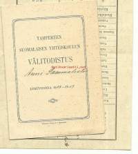 Tampereen Suomalaisen Yhteiskoulun Välitodistus Lukuvuonna  1908-1909