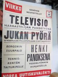 Viikko Sanomat nr 28, 14.7.1955 mainosjuliste / &quot;lööppi&quot; - Televisio harrastelijan puhdetyönä, Jukan pyörä - 13-vuotiaan poliopotilaan syntymäpäivät,