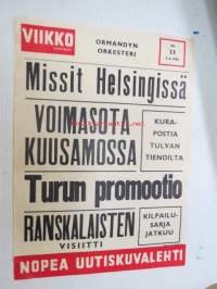 Viikko Sanomat nr 23, 9.6.1955 mainosjuliste / &quot;lööppi&quot; - Missit Helsingissä, Voimasota Kuusamossa, Kurapostia tulvan tienoilta, Turun promootio, Ranskalaisten