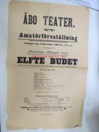 Åbo Teater - Amatörföreställning - tisdagen den 3 November 1903 till förmån för Musikaliska sällskapets kassa &quot;Elfte budet&quot; - Lustspel i tre akter -mainosjuliste