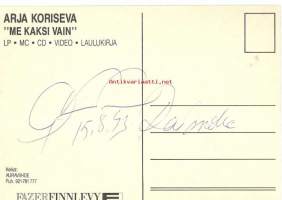 Arja Koriseva  nimikirjoitus fanikortti signeerauksella 1993