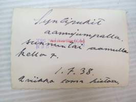 &quot;Syntipukit aamujumpalla&quot; 1.7.1938 -valokuva 6 x 9 cm