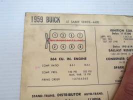 Buick Le Sabre Series-4400 1959 Data sheet / Sun Electric Corporation -säätöarvot taulukko