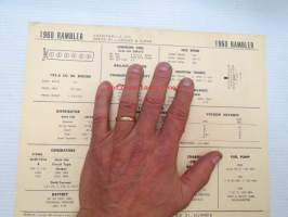 Rambler American - 6 cyl., Series 01 - Deluxe &amp; Super 1960 Data sheet / Sun Electric Corporation -säätöarvot taulukko