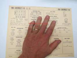 Chevrolet V8 348 1200, 1400, 1600, 1800 1961 Data sheet / Sun Electric Corporation -säätöarvot taulukko