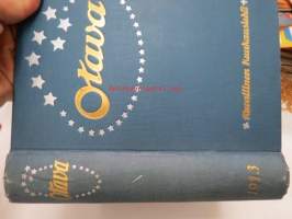 Otava - Kuvallinen kuukauslehti 1913 -sidottu vuosikerta, sisältää runsaasti mielenkiintoisia artikkeleita eri aihepiireistä, painokuvia, kannet sidottu tässä