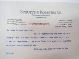 Schutte &amp; Koerting Co. Manufacturing Engineers, Philadelphia, PA, 29.8.1914 -liikekirje -business letter