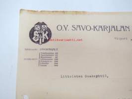 Oy Savo-Karjalan Tukkuliike, Viipuri, 13.10.1922 -liikekirje / asiakirja