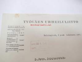 Työväen Urheiluliitto, Helsinki, 2.10.1940 -liikekirje / asiakirja