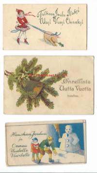 Vanhoja Uuden Vuoden  pienoiskortteja 3 eril  - postikortti
