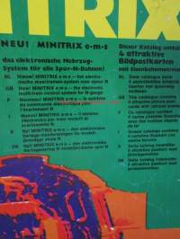 Minitrix 1973-74 takakannessa on 4 postikorttia ja erillinen hinnasto -pienoismallikuvasto